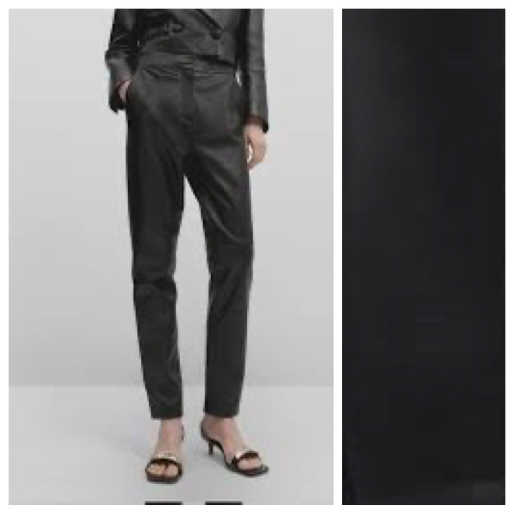 NWT. Massimo Dutti Studio Black Leather Skinny Trousers. Size S.
